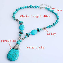 Load image into Gallery viewer, Turquoise 3pcs Set - a Turquoise Necklace a pair of turquoise pendant tassel earrings, a stretchable turquoise braceleta Gift for Ladies
