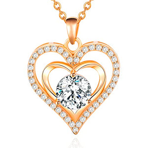 Capirosa Forever Love Heart Birthstone Pendant Necklaces for Women 925 Sterling Silver Rose Gold Fine Jewelry Gifts for Wife Girlfriend Her Mom for Anniversary Birthday