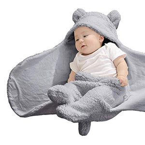 XMWEALTHY Cute Baby Items Newborn Plush Nursery Swaddle Blankets Soft Infant Girls Clothes Grey