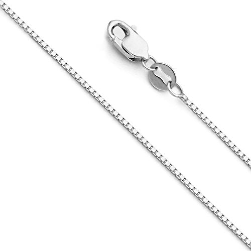 14k REAL White Gold Solid 0.9mm Box Link Chain Necklace with Lobster Claw Clasp - 16