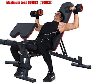 EXF Weight Bench with Leg Extension and Leg Curl,Strength Training Bench for Full Body Workout Bench with Fast Folding Max Load 661LBS(Black)