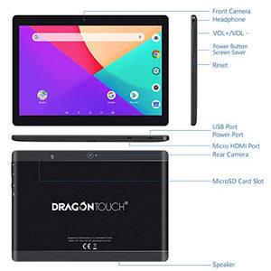Dragon Touch K10 Tablet, 10 inch Android Tablet with 16 GB Quad Core Processor, 1280x800 IPS HD Display, Micro HDMI, GPS, FM, 5G WiFi, Black Metal Body