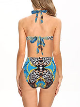 Load image into Gallery viewer, Weinicoco Women's Tie Side Triangle Bikini Two Piece Swimsuit High Waist V Neck Bathing Suit(LGA20216/Print1/XL)
