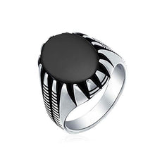 Load image into Gallery viewer, Mens Claw Set Large Oval Cabochon Gemstone Black Onyx Signet Ring For Men Solid Oxidized 925 Silver Handmade In Turkey
