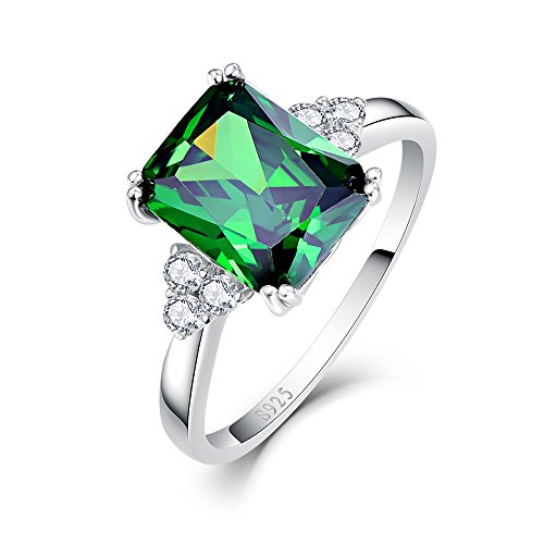 BONLAVIE Sterling Silver 925 Friendship & Love Ring with Created Green Emerald Cubic Zirconia Size 8