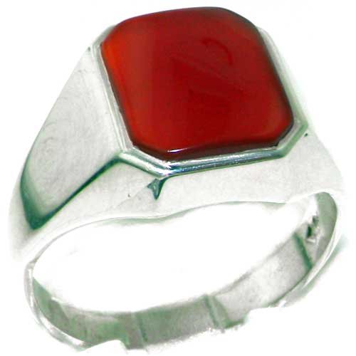 Gents Solid 925 Sterling Silver Natural Carnelian Mens Signet Ring - Size 13 - Sizes 6 to 13 Available