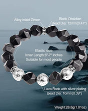 Load image into Gallery viewer, XHUUU Black Obsidian with Silver Lava Stone Bracelets for Men Oils Essential Diffuser Men’s Yoga Meditation Balance Bracelet Stretch Beaded Bracelets
