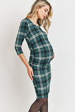Load image into Gallery viewer, LaClef Women's Ruched Bodycon Basic Maternity Dress (Green/Multi Plaid, L)
