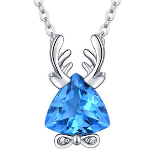 Jewever 925 Sterling Silver Natural Triangular Topaz Stone Deer Antlers Pendant Clavicle Chain Necklace for Women Gift