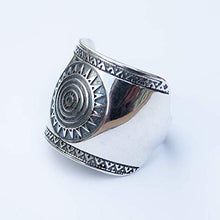 Load image into Gallery viewer, 925 Sterling Silver Mayan Sun Cigar Band Ring Inca Aztec Calendar Ring Stylish Boho Hippie Jewelry Mexican Native American Tribal Style Gift for Women Handmade Unique Design
