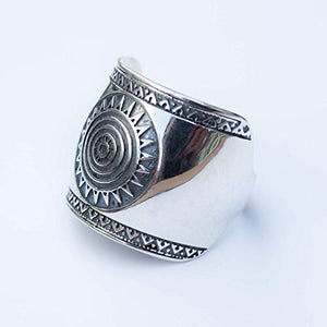 925 Sterling Silver Mayan Sun Cigar Band Ring Inca Aztec Calendar Ring Stylish Boho Hippie Jewelry Mexican Native American Tribal Style Gift for Women Handmade Unique Design