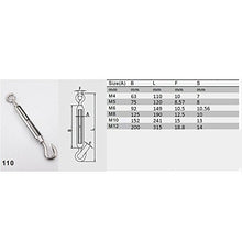 Load image into Gallery viewer, BQLZR M4 Stainless Steel 304 Hook &amp; Eye Turnbuckle Wire Rope Tension Pack of 5
