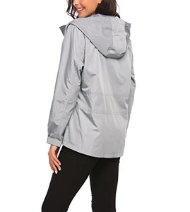 Unibelle Women's Waterproof Rain Jacket Outdoor Hooded Windbreaker Raincoat Grey Small