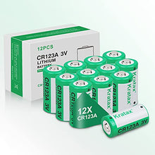 Load image into Gallery viewer, CR123A 3V Lithium Manganese Battery Kratax 12Pack Non-Rechargeable 3 Volt CR 123A Batteries 10Years Shelf Life, CE &amp; RoHS Certified for Security and Medical Equipment, for Flashlights, Digital Cameras
