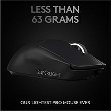 Load image into Gallery viewer, Logitech G PRO X SUPERLIGHT Wireless Gaming Mouse, Ultra-Lightweight, HERO 25K Sensor, 25,600 DPI, 5 Programmable Buttons, Long Battery Life, Compatible with PC / Mac - Black
