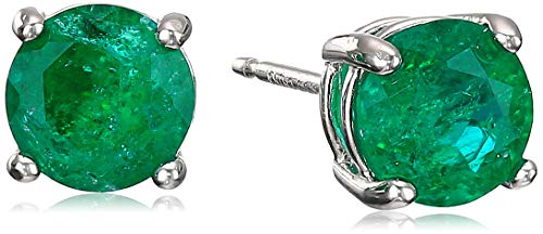 Amazon Essentials Sterling Silver Round Created Emerald Birthstone Stud Earrings (May)