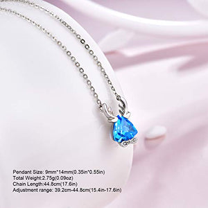 Jewever 925 Sterling Silver Natural Triangular Topaz Stone Deer Antlers Pendant Clavicle Chain Necklace for Women Gift