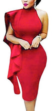 Load image into Gallery viewer, Women One Shoulder Ruffle Sleeve Bodycon Midi Club Dress
