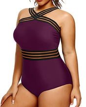 Load image into Gallery viewer, Yonique Women Plus Size One Piece Swimsuits Tummy Control Bathing Suit Front Crossover Swimwear Strapless Monokinis Purple 20W
