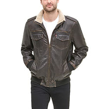 Load image into Gallery viewer, Levi's Men's Faux Leather Sherpa Aviator Bomber Jacket, Dark Brown, Large
