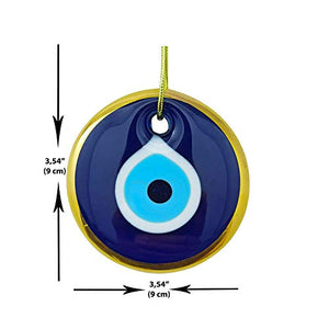 Erbulus Glass Blue Evil Eye Wall Hanging Gold Ornament – Turkish Nazar Bead - Home Protection Charm - Wall Decor Amulet in a Box