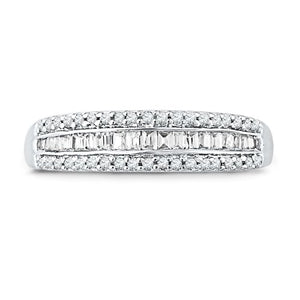 10KT White Gold Baguette and Round Diamond Anniversary Ring (1/4 cttw) ,size7.5
