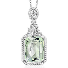 Load image into Gallery viewer, Gem Stone King 925 Sterling Silver Green Prasiolite Pendant Necklace For Women (7.20 Ct Emerald Checkerboard 14X10MM with 18 Inch Silver Chain)
