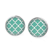 Load image into Gallery viewer, Moroccan Pattern Persian Green， Glass Dome Stud Earrings， Surgical Stainless Steel Post
