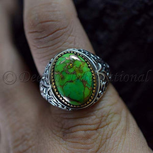 Natural Green Copper Turquoise Rings 925 Sterling Silver Jewelry Oxidize Arabic Rings Natural Green Copper Turquoise Man’s Rings Handmade Rings Wedding Jewelry