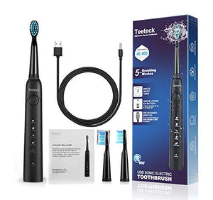 Electric Toothbrush, Sonic Rechargeable Eletronic Toothbrushes for Adults, Electronic Toothbrush with 2 Waterproof Replacement Brush Heads Power Clean as Dentist, Black