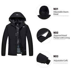 Wantdo Men's Waterproof Warm Snow Jacket Hooded Outwear Wind Breaker Black L