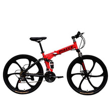 Load image into Gallery viewer, HULKAY Adult Mountain Bike,Full Suspension MTB,High Carbon Steel Shock-Absorbing Folding Frame,21-Speed, 26-inch Wheels(Red)
