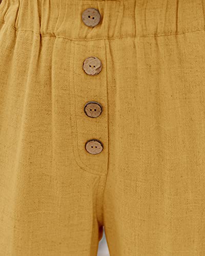 Load image into Gallery viewer, NIMIN Pants for Women Casual Comfy High Waisted Pants Cotton Summer Beach Work Paper Bag Pants with Pockets Yellow 2X-Large
