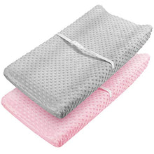 Load image into Gallery viewer, Babebay Changing Pad Cover - Ultra Soft Minky Dots Plush Changing Table Covers Breathable Changing Table Sheets Wipeable Changing Pad Covers Suit for Baby Boy and Baby Girl (Pink &amp; Lt Gray)
