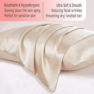Ravmix 100% Pure Natural Mulberry Silk Pillowcase for Hair and Skin King Size, 21 Momme 600TC Hypoallergenic Both Sides Soft Breathable with Hidden Zipper, 20×36 inches, 1PCS, Beige