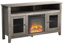 Load image into Gallery viewer, Walker Edison Furniture Company Rustic Wood and Glass Tall Fireplace Stand 64" Flat Screen Universal TV Console Living Room Storage Shelves Entertainment Center, 32 Inches, Gray Wash
