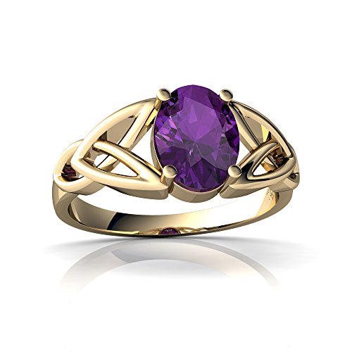 14kt Yellow Gold Amethyst 8x6mm Oval Celtic Trinity Knot Ring - Size 8