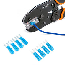 Load image into Gallery viewer, Wirefy 130 PCS Heat Shrink Fork Connectors #10 - Marine Grade Fork Terminals - Spade Fork Wire Connectors - Blue 16-14 Gauge
