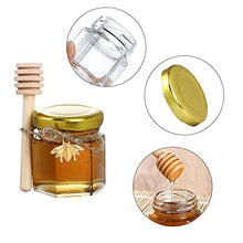 Load image into Gallery viewer, 1.5 oz Hexagon Mini Glass Honey Jars -30Pack Honey Jars with Wood Dipper, Gold Lid, Bee Pendants, Jutes - Perfect for Baby Shower, Wedding Favors, Party Favors
