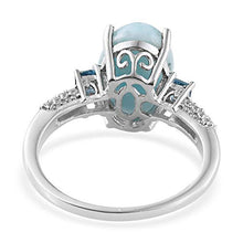 Load image into Gallery viewer, Promise Ring 925 Sterling Silver Oval Larimar Blue Topaz Platinum Plated for Women Jewelry Size 9
