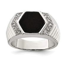 Load image into Gallery viewer, 925 Sterling Silver Mens Cubic Zirconia Cz Black Onyx Band Ring Size 9.00 Man Fine Jewelry For Dad Mens Gifts For Him

