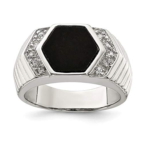 925 Sterling Silver Mens Cubic Zirconia Cz Black Onyx Band Ring Size 9.00 Man Fine Jewelry For Dad Mens Gifts For Him