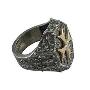 Knights Templar Maltese Cross Mens Ring Fleur De Lis Silver 925 and 10K Gold Masonic Jewelry