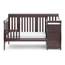 Load image into Gallery viewer, Storkcraft Portofino 4-in-1 Fixed Side Convertible Crib and Changer, Espresso, Easily Converts to Toddler Bed Day Bed or Full Bed, Three Position Adjustable Height Mattress (Mattress Not Included)
