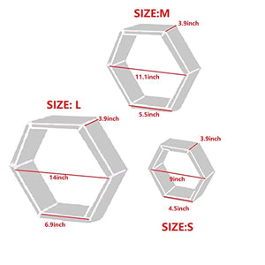 WONFUlity Floating Shelves Wall Mounted Set of 3 Rustic Hexagonal White Shelves, Wood Farmhouse Storage Honeycomb White Wall Shelf, Hexagon Wall Shelf for Living Room, Office, Screws&Anchors Included