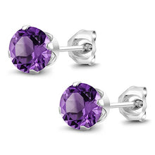 Load image into Gallery viewer, Gem Stone King Sterling Silver Round Purple Amethyst Women&#39;s Stud Earrings 6mm 1.50 Carat Total Weight
