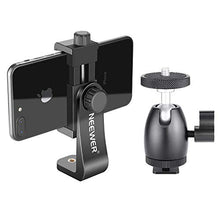 Load image into Gallery viewer, Neewer Cellphone Holder Clip Desktop Tripod Mount with Mini Ball Head Hot Shoe Adapter for 14-inch and 18-inch Ring Light and iPhone, Samsung, Huawei Smartphone Within 1.9-3.9 inches Width
