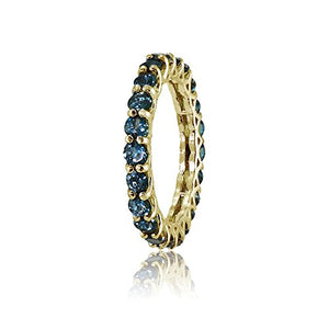 Ice Gems Yellow Gold Flashed Silver London Blue Topaz 3mm Round-Cut Eternity Ring, Size 6