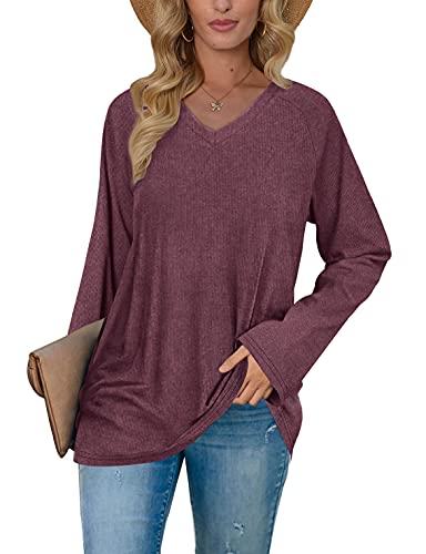 Fall Sweaters For Women Plain Tunic Shirts Purple Pullover Loose Fitting Clothes L