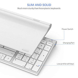 Wireless Keyboard Mouse, Seenda Ultra Thin Small Rechargeable Keyboard and Mouse Set with Number Pad, Aluminum Wireless Keyboard for Windows Laptop Computer, Silver White